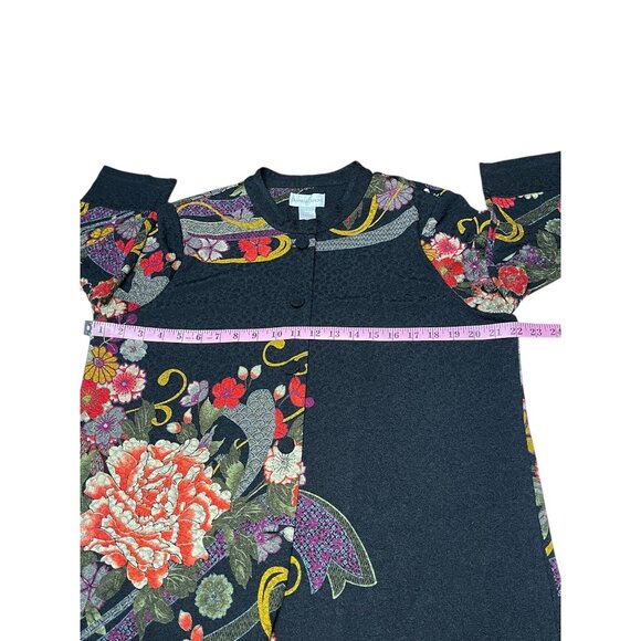 Drapers & Damons Womens Long Black Floral Tunic Top Size Large Acetate Blend - Picture 8 of 13